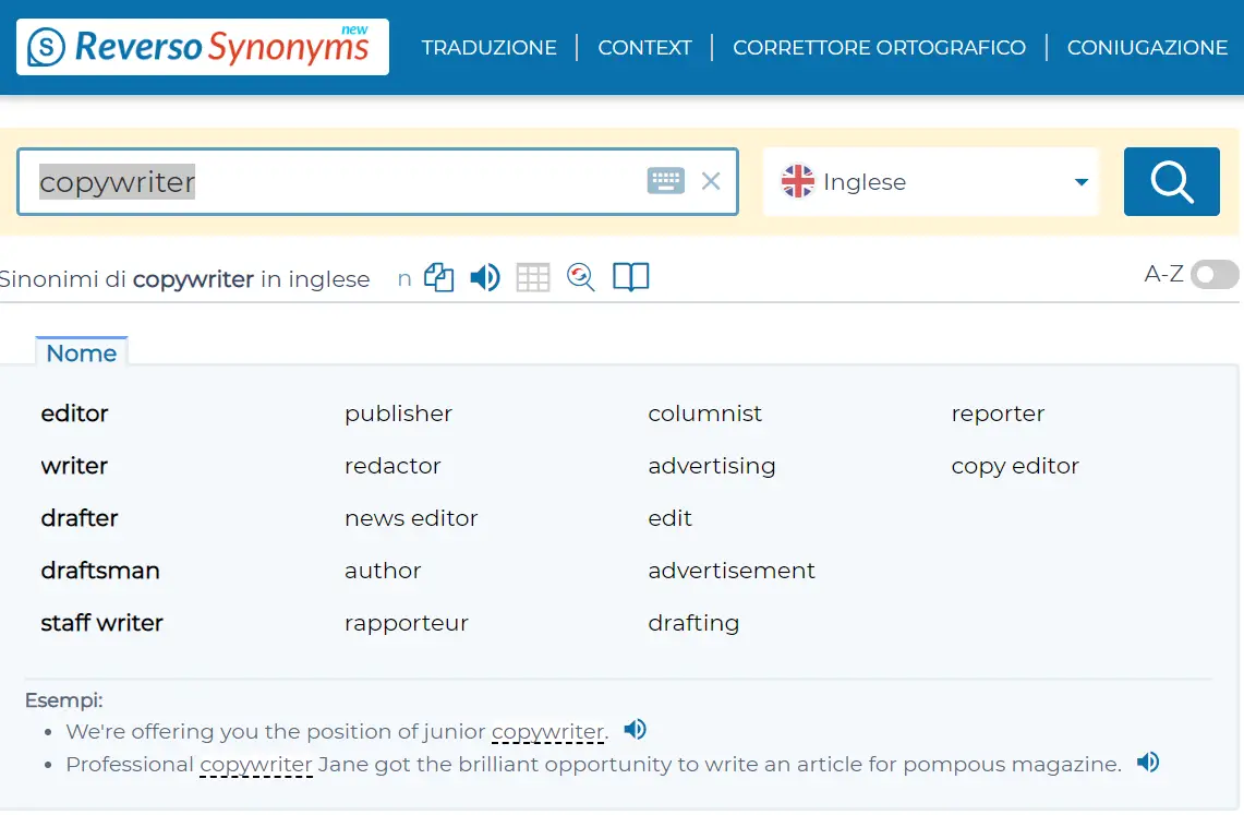 Reverso, copywriting tool per traduzione in inglese